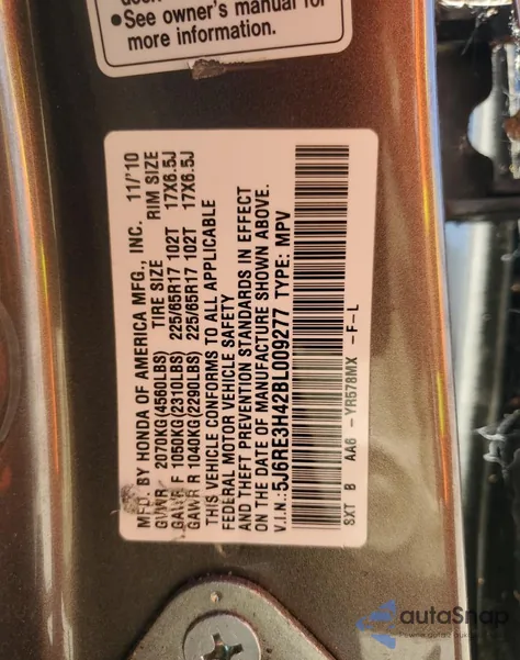 2011 Honda Cr-V Se from USA, damaged, VIN 5J6RE3H42BL009277